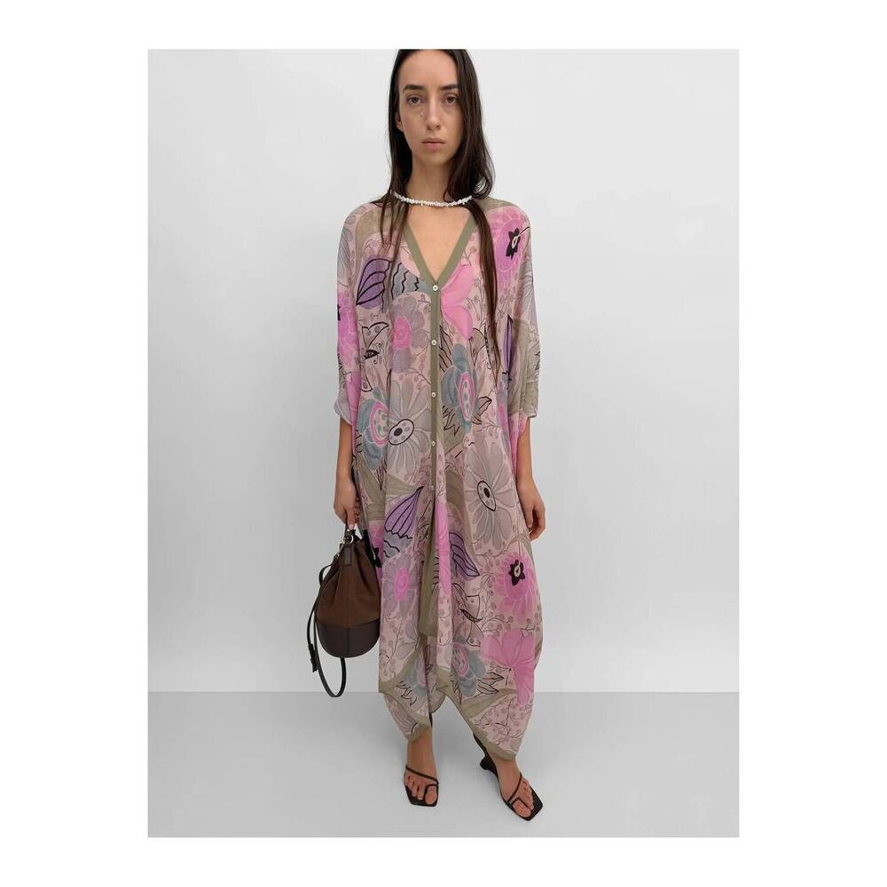 NEW RODEBJER agave silk caftan dress in ducharne